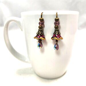 Raspberry Purple Hand Painted Lucite Flower Earrings